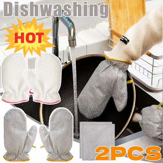 Multipurpose Wire Cleaning Cloths Non-Scratch Dishwashing Gloves Waterproof Pots Stove Top Cleaning Gloves Thicken Dishes Rags