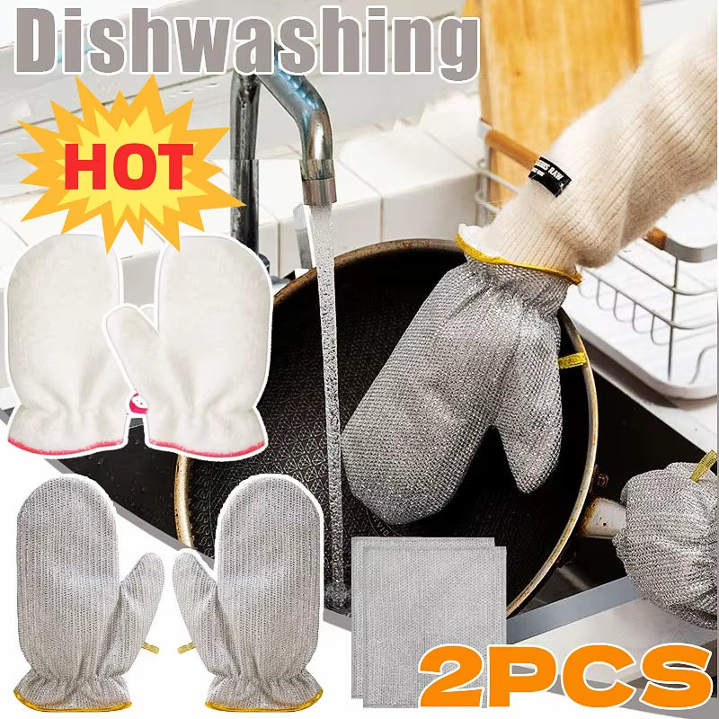 Multipurpose Wire Cleaning Cloths Non-Scratch Dishwashing Gloves Waterproof Pots Stove Top Cleaning Gloves Thicken Dishes Rags