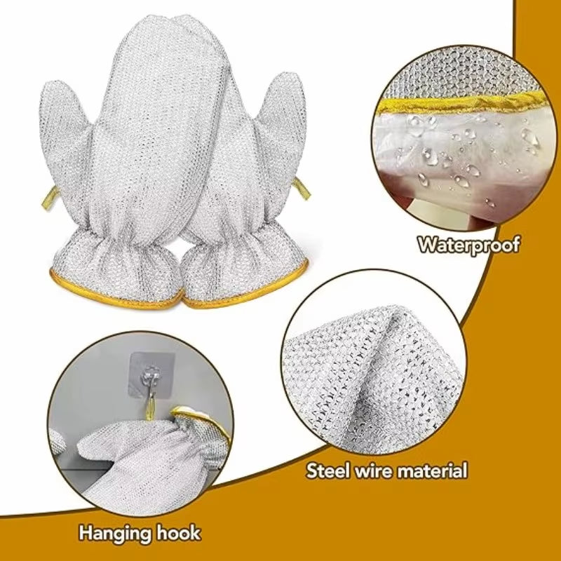 Multipurpose Wire Cleaning Cloths Non-Scratch Dishwashing Gloves Waterproof Pots Stove Top Cleaning Gloves Thicken Dishes Rags