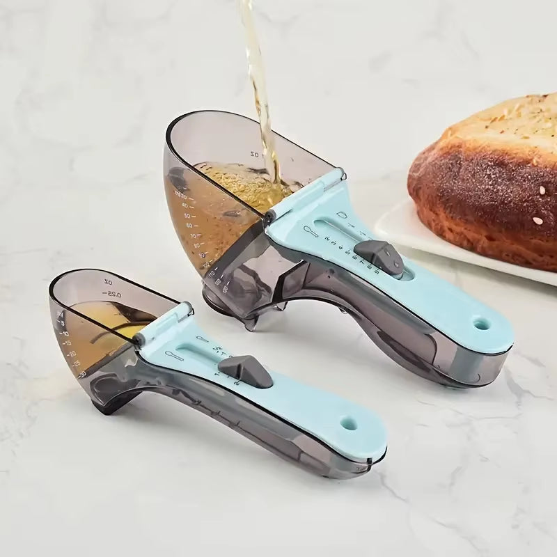 Set of 2 Adjustable Measuring Spoons Large and Small for Baking with Transparent Design and Measurement Scale for Flour Sugar Or
