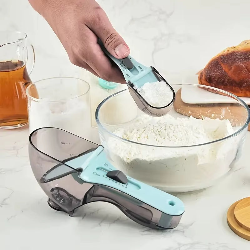 Set of 2 Adjustable Measuring Spoons Large and Small for Baking with Transparent Design and Measurement Scale for Flour Sugar Or