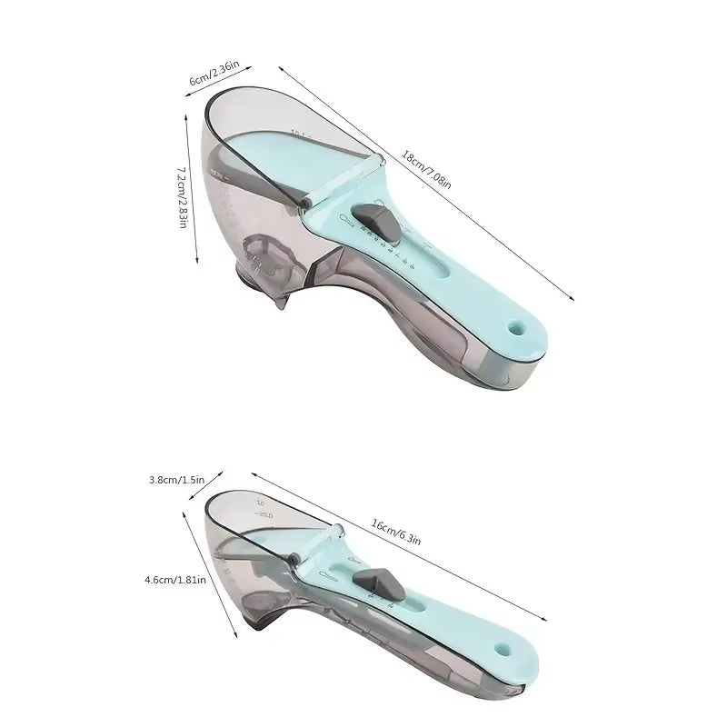 Set of 2 Adjustable Measuring Spoons Large and Small for Baking with Transparent Design and Measurement Scale for Flour Sugar Or